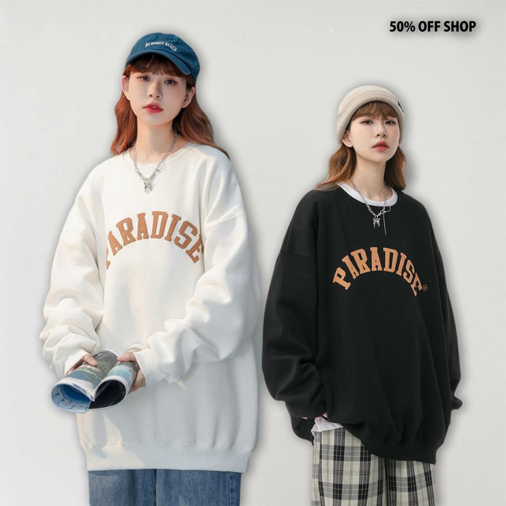 PARADISE橘色字母長袖衛衣大學T_0