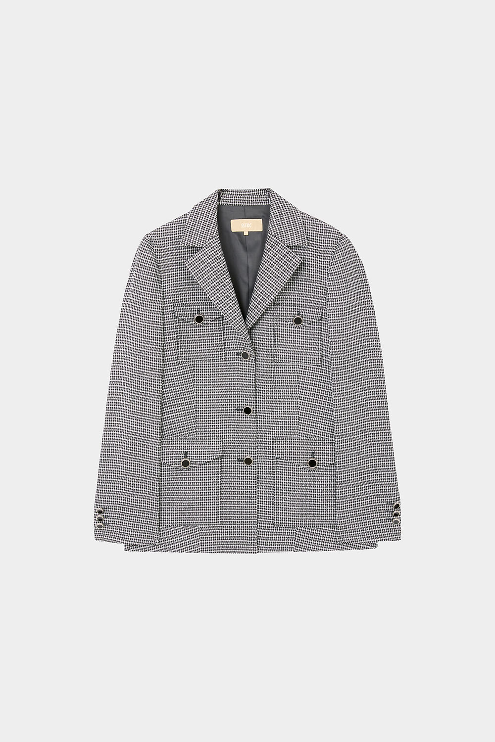 SST&C Black and White Houndstooth Square Collar Long Suit Jacket | 01012411002_7
