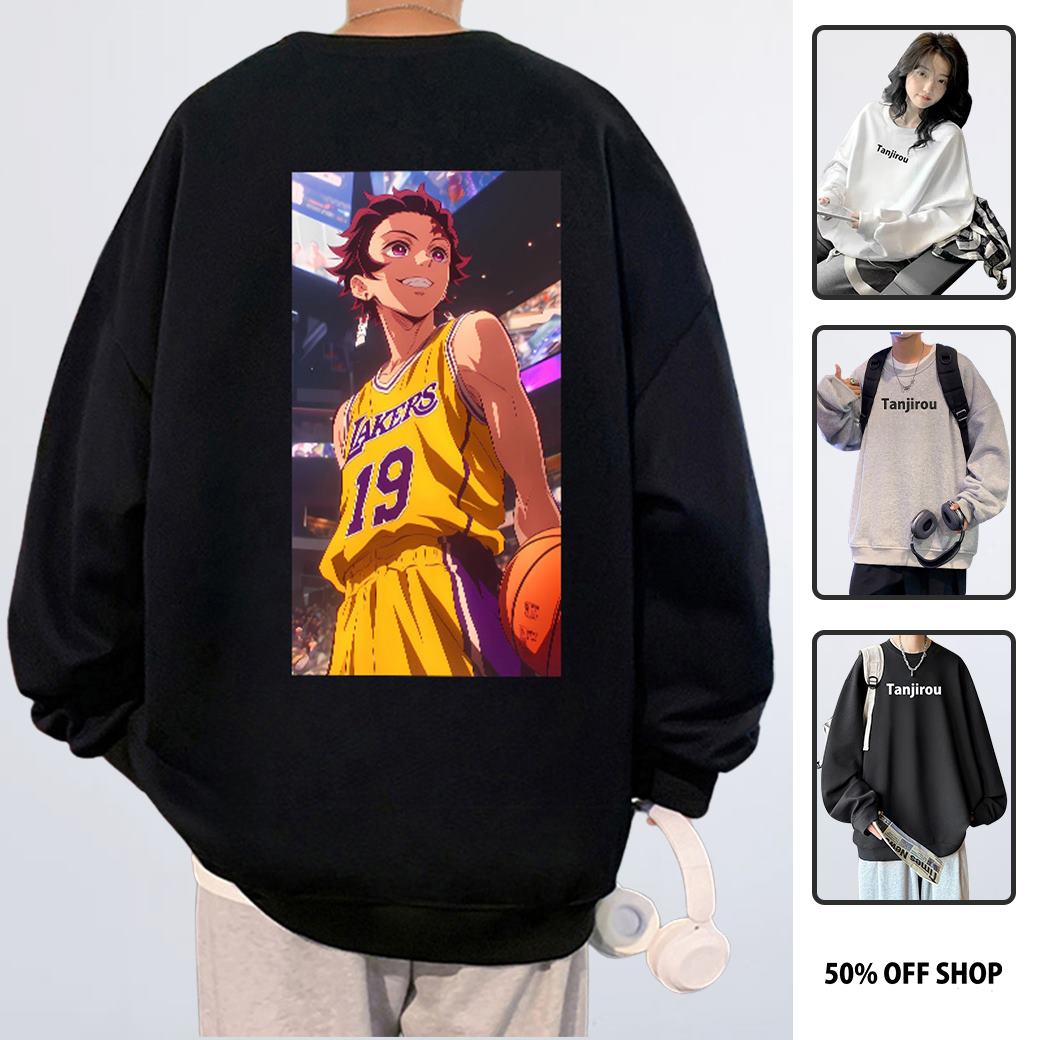 竈門炭治郎 湖人隊LAKERS 鬼滅之刃 粗針純棉落肩大學TEE 台灣製原創日本動漫_0