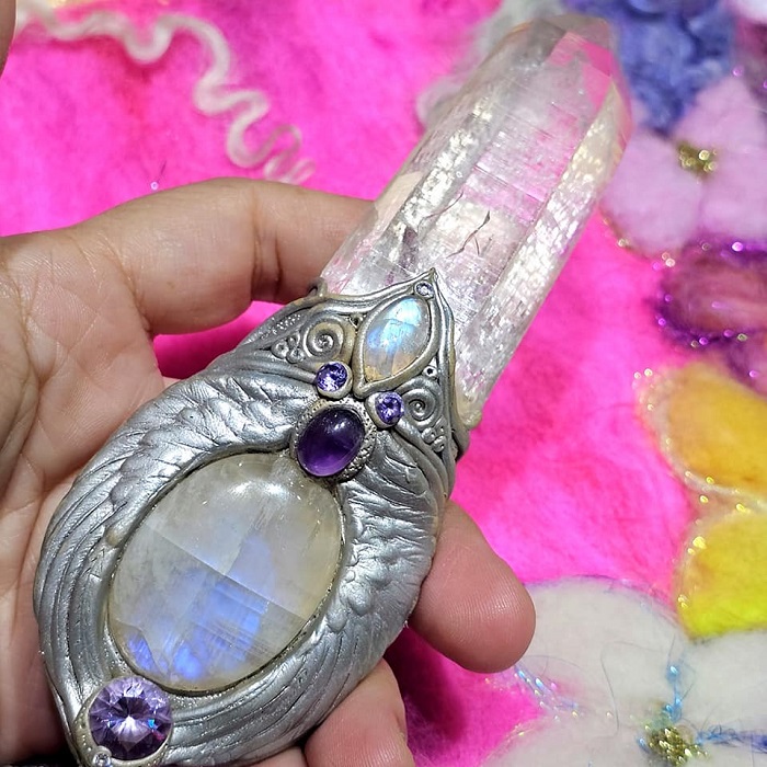 天使之翼權杖寶石手作墜-南美藝術家手作墜鍊系列~天然水晶柱、彩虹月光石、紫水晶、捷克水晶 設計飾品/項鍊 聖哲曼_2