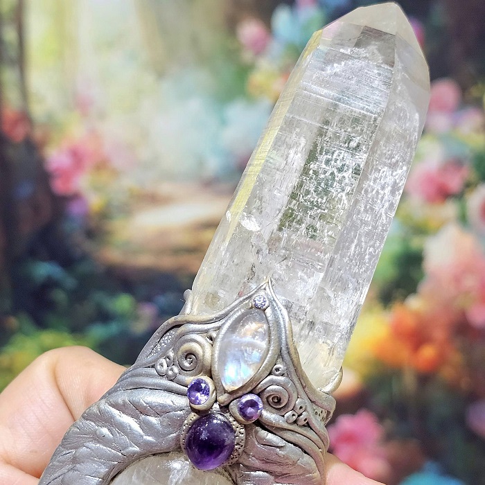 天使之翼權杖寶石手作墜-南美藝術家手作墜鍊系列~天然水晶柱、彩虹月光石、紫水晶、捷克水晶 設計飾品/項鍊 聖哲曼_3