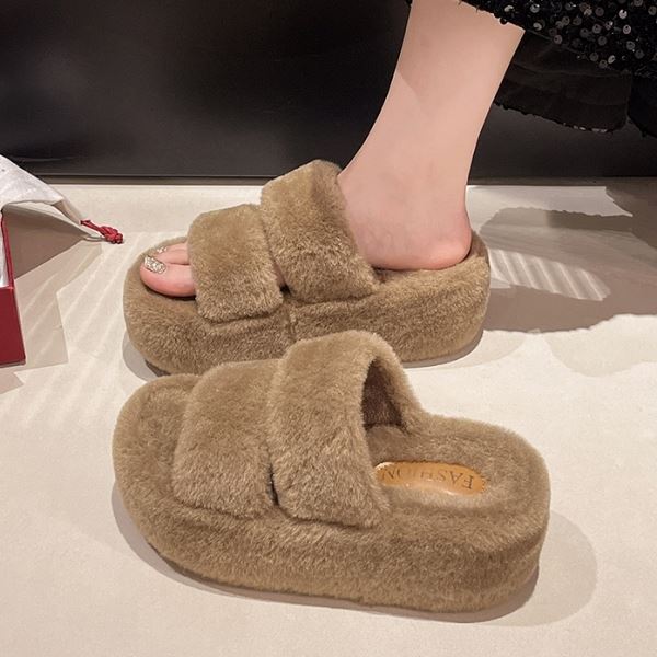 【現貨出清】甜美毛毛素色雙帶圓頭厚底拖鞋．白鳥麗子_3