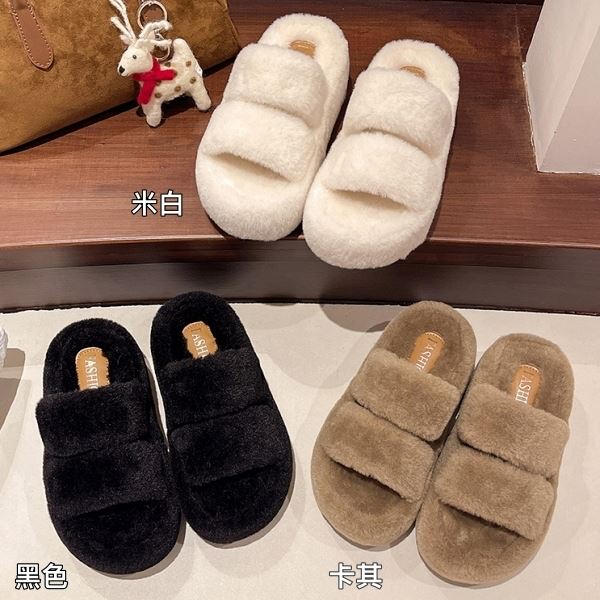 【現貨出清】甜美毛毛素色雙帶圓頭厚底拖鞋．白鳥麗子_9