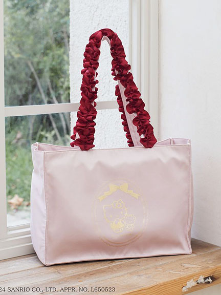 三麗鷗聯名-HELLO KITTY圖案燙金荷葉捲邊方形托特包(8A44F0J0700) - Maison de FLEUR