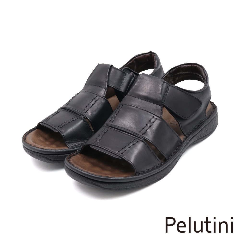 【Pelutini】經典休閒魔鬼氈羅馬造型涼鞋 黑色(PE31211-BL)