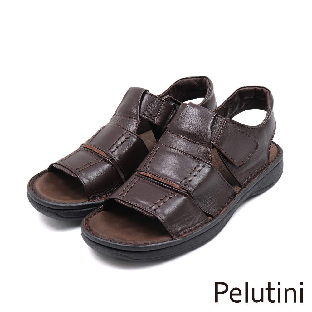 【Pelutini】經典休閒魔鬼氈羅馬造型涼鞋 深棕色(PE31212-DBR)