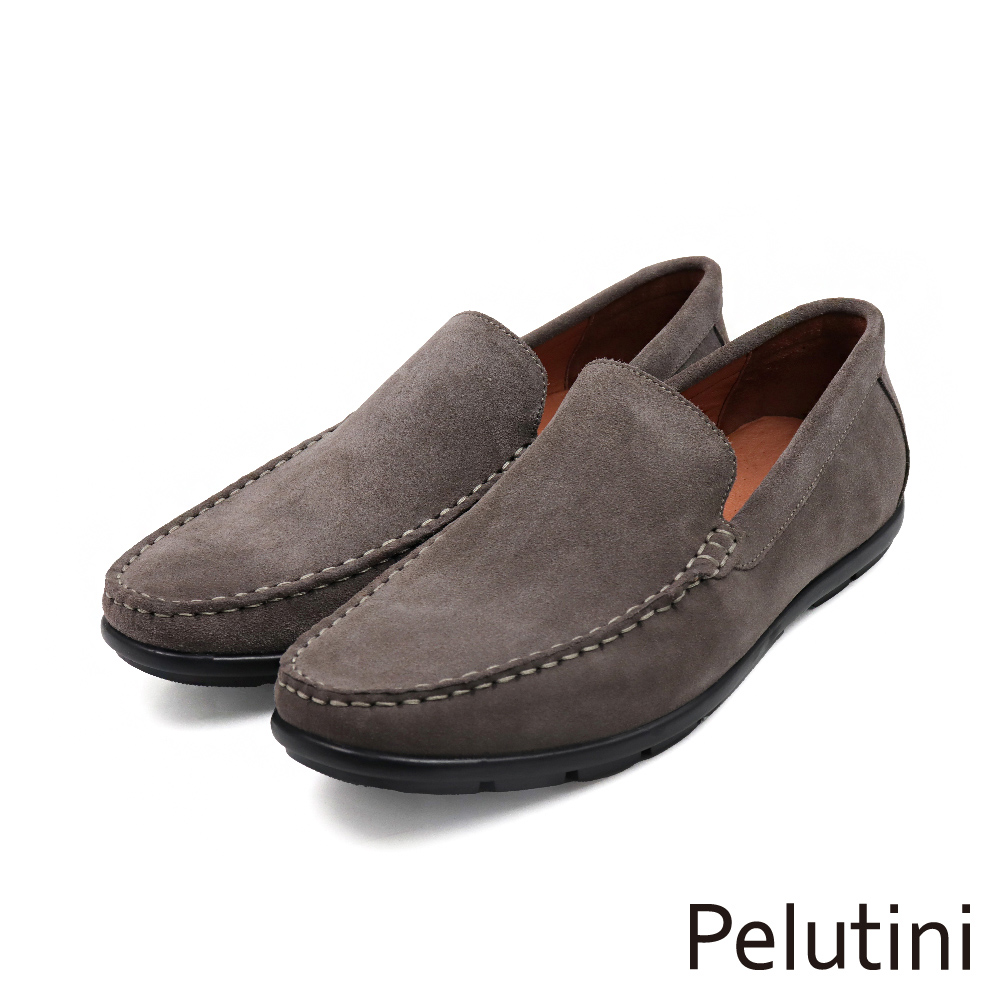 【Pelutini】經典質感素面麂皮休閒懶人樂福鞋 灰色(420110-GRY)