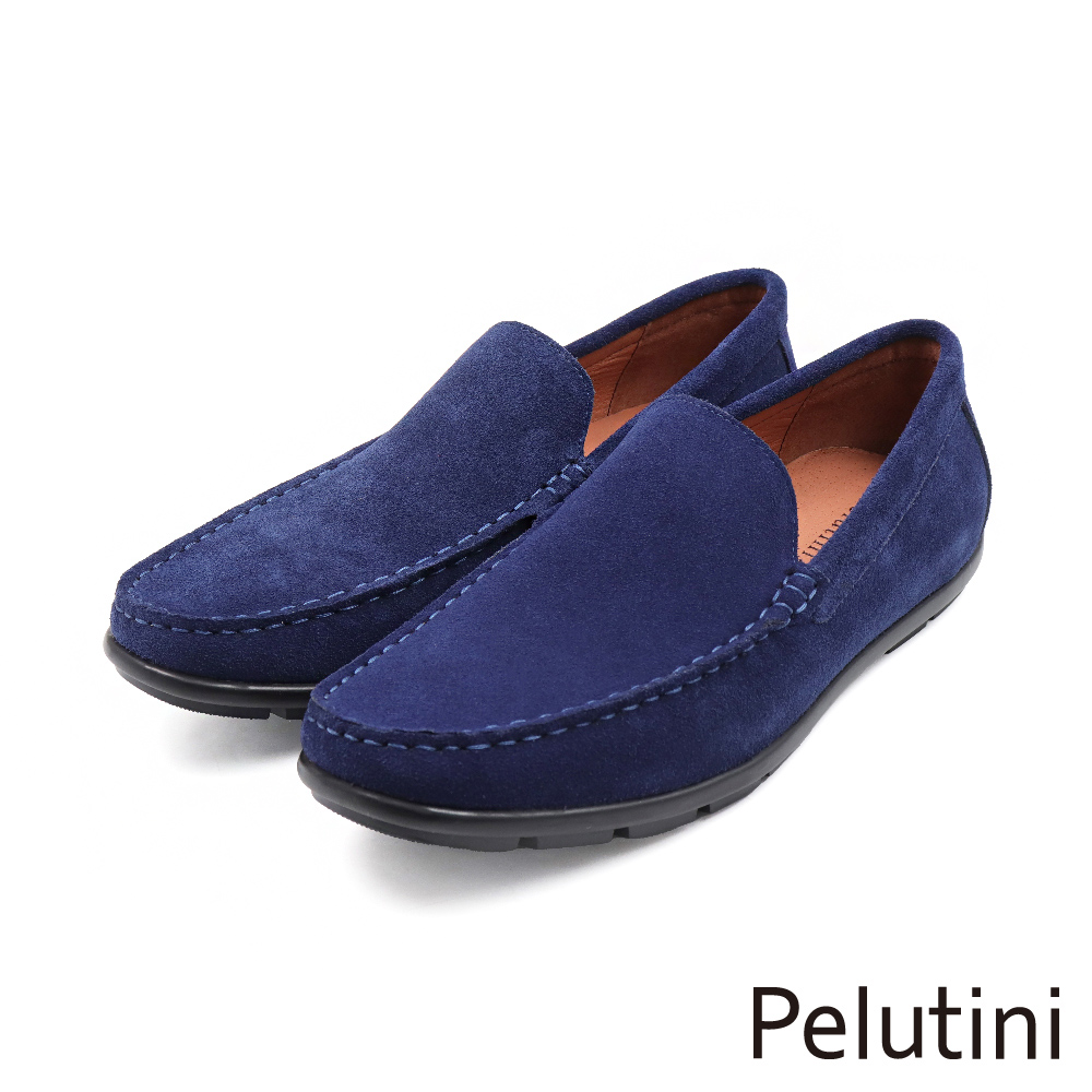 【Pelutini】經典質感素面麂皮休閒懶人樂福鞋 深藍色(420110-NA)