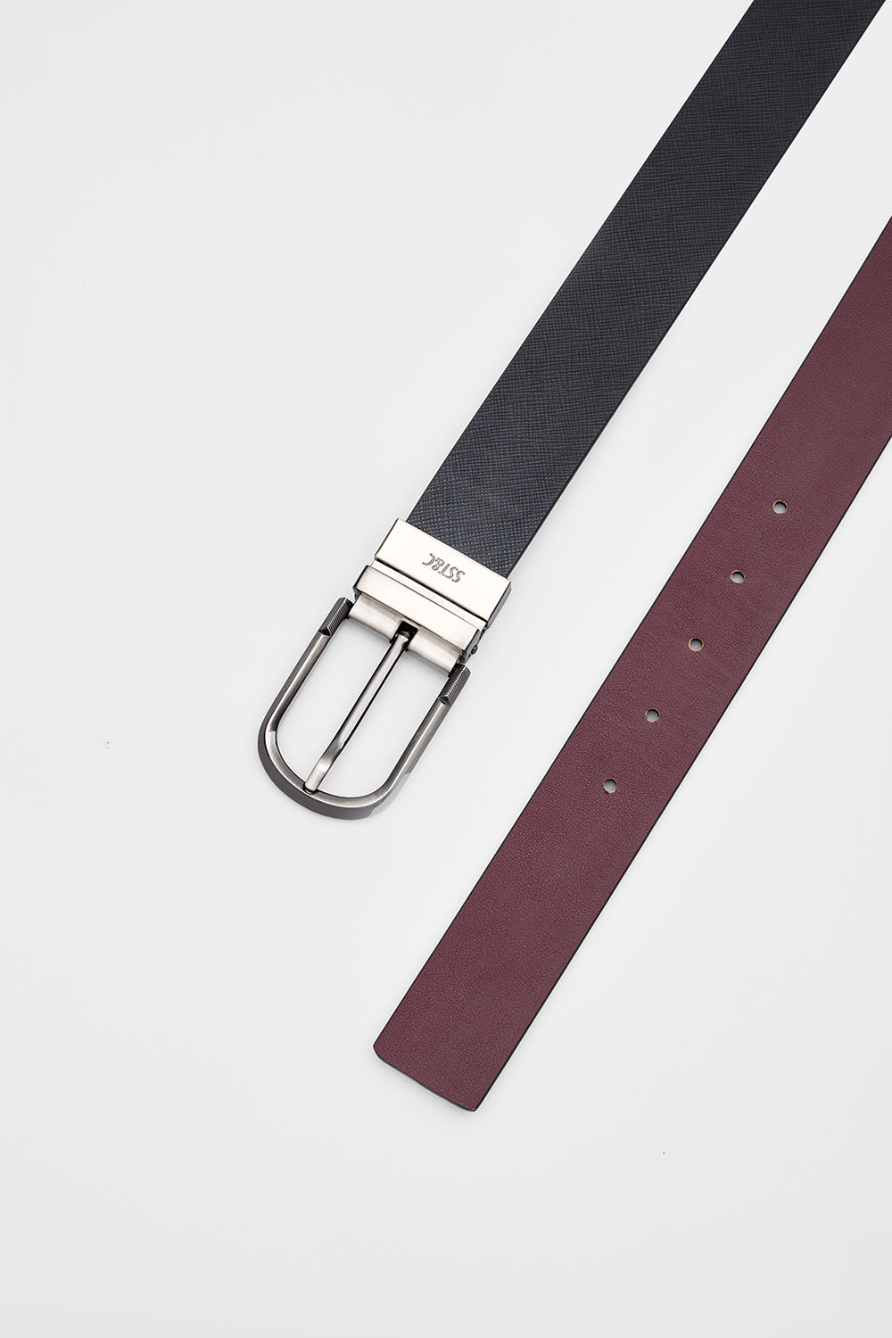 SST&C Black & Deep Burgundy Left Push Type Reversible Wide Belt | 00312411006_1