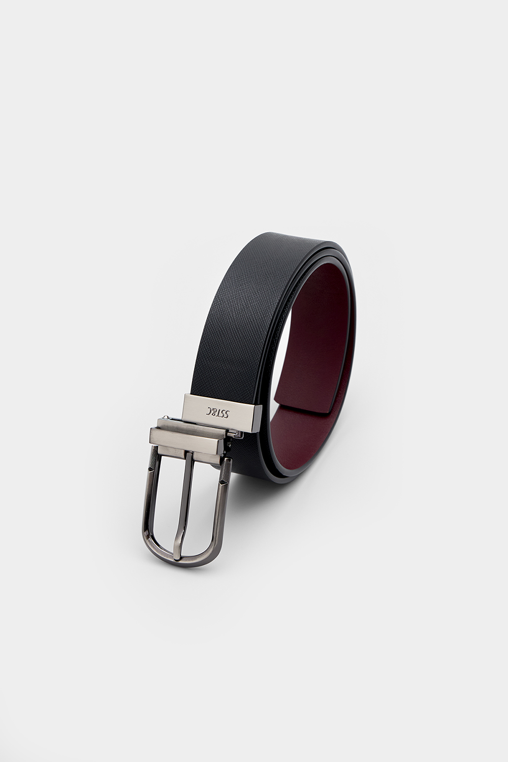 SST&C Black & Deep Burgundy Left Push Type Reversible Wide Belt | 00312411006_2
