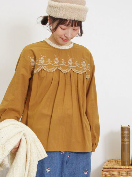 甜美蕾絲圓領扇貝圖案刺繡襯衫/上衣(0F000225610) - Samansa Mos2