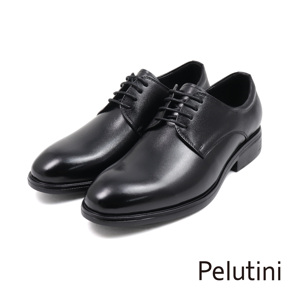 【Pelutini】經典系列素面質感輕量綁帶德比鞋 黑色(312049-BL)