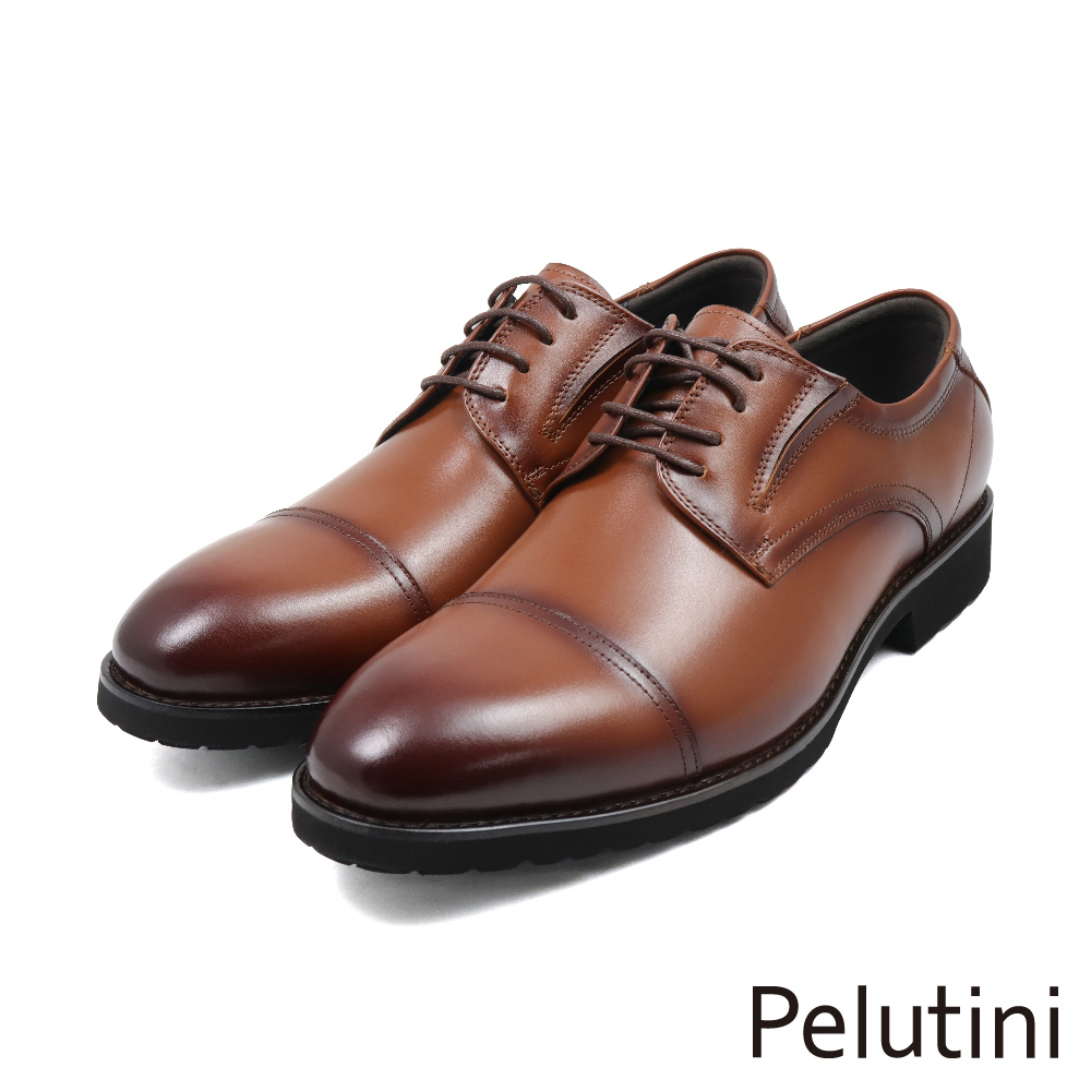 【Pelutini】經典設計質感輕量橫飾綁帶德比鞋 棕色(413110-BR)