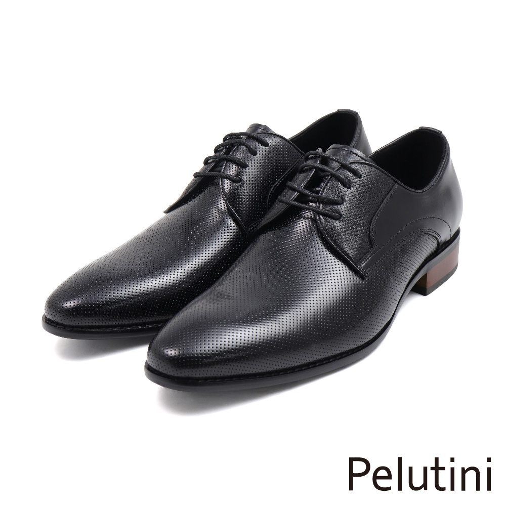 【Pelutini】經典壓孔設計質感輕量綁帶德比鞋 黑色(415105-BL)