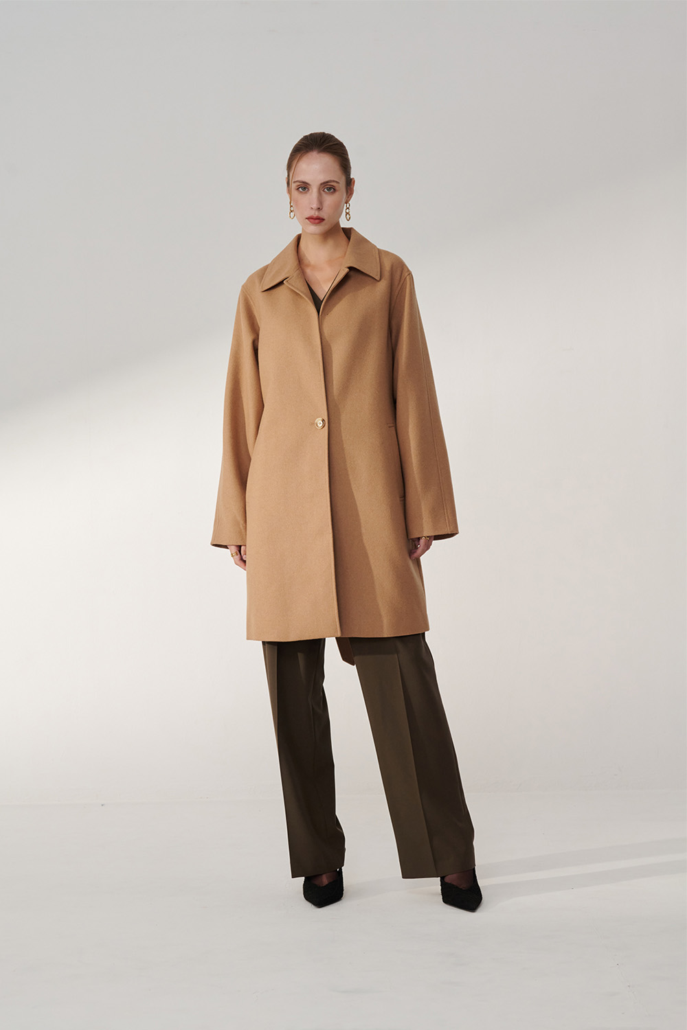SST&C Camel Lapel Long Light Woolen Coat | 01132411001_4