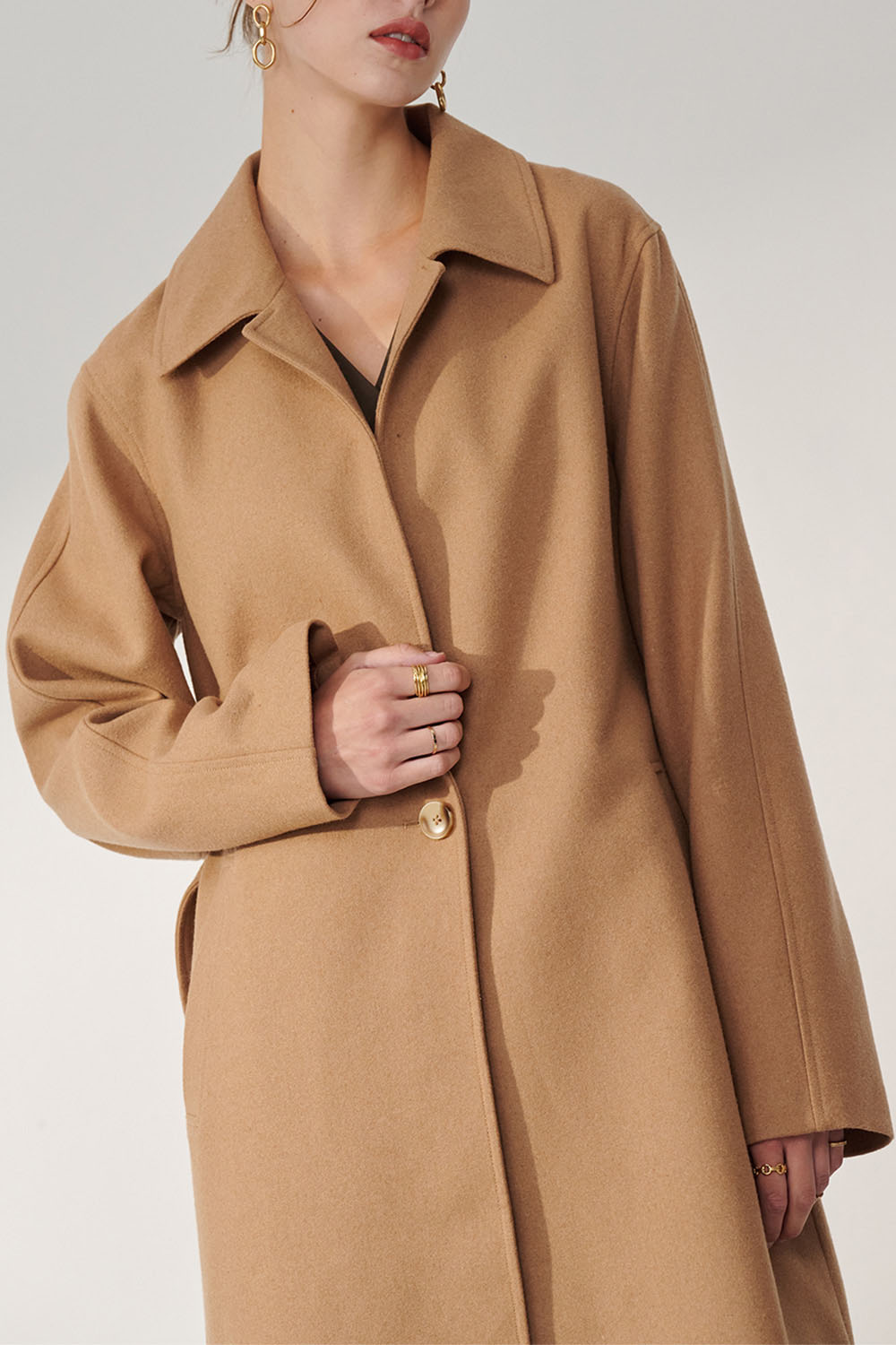 SST&C Camel Lapel Long Light Woolen Coat | 01132411001_6