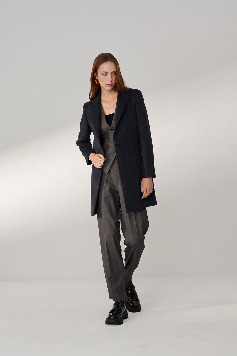 SST&C Dark Gray Sword Collar Mid-Length Woolen Coat | 01132411004_3