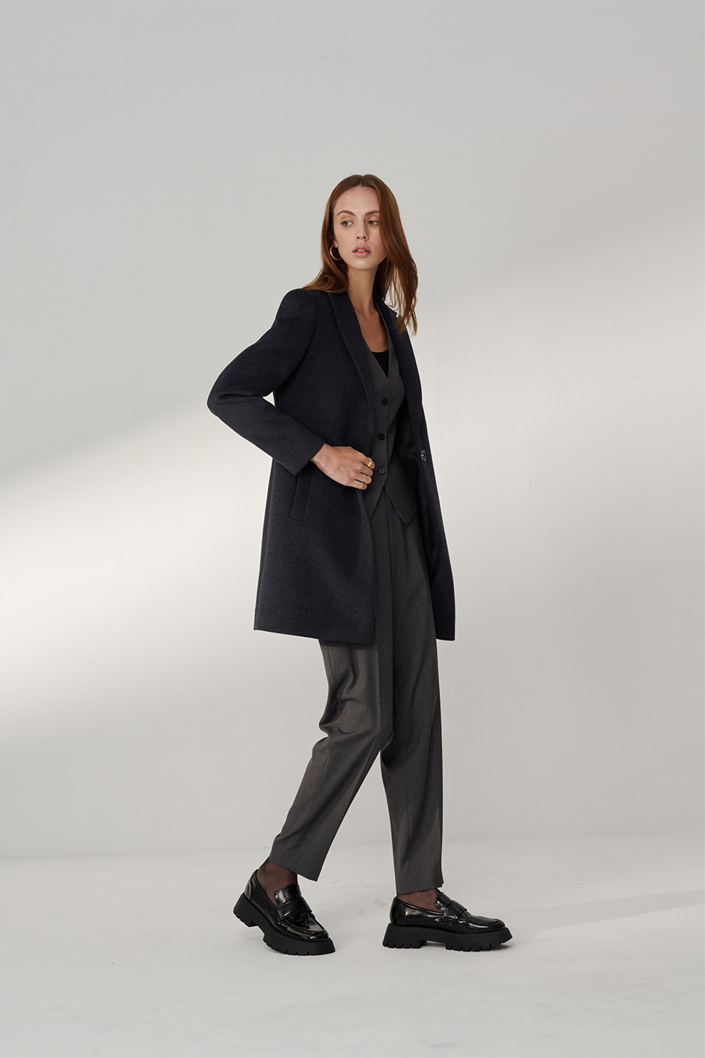SST&C Dark Gray Sword Collar Mid-Length Woolen Coat | 01132411004_5