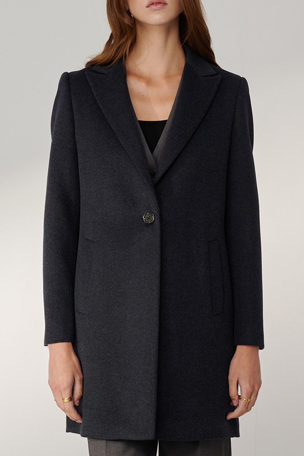 SST&C Dark Gray Sword Collar Mid-Length Woolen Coat | 01132411004_6