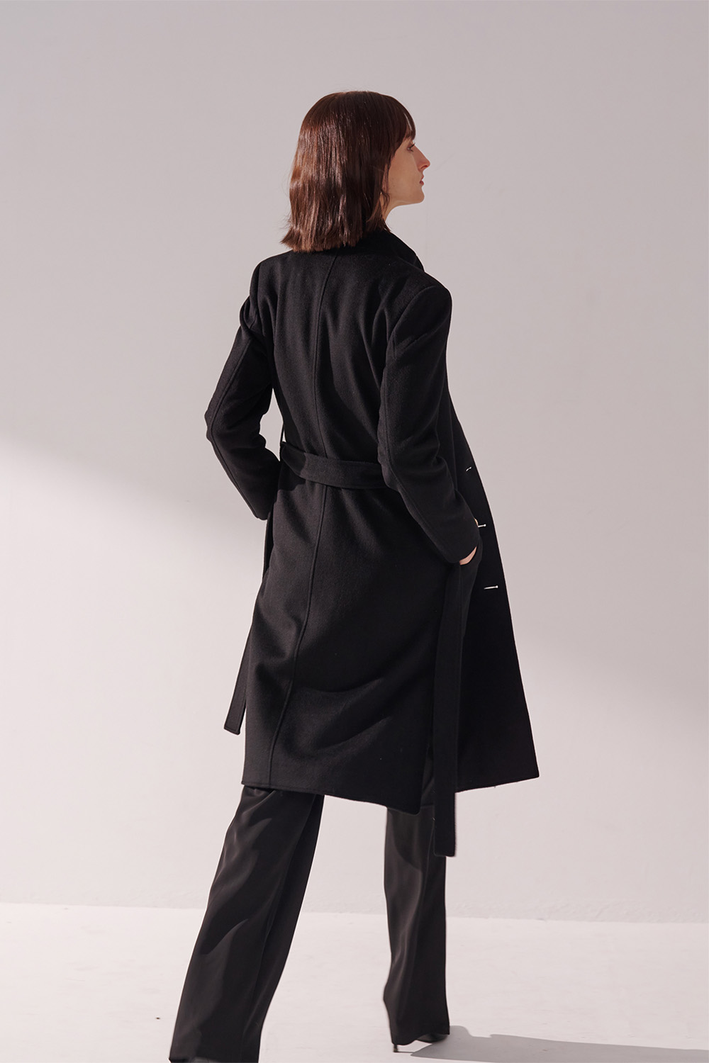 SST&C Black Turtleneck Long Woolen Coat | 01132411005_2