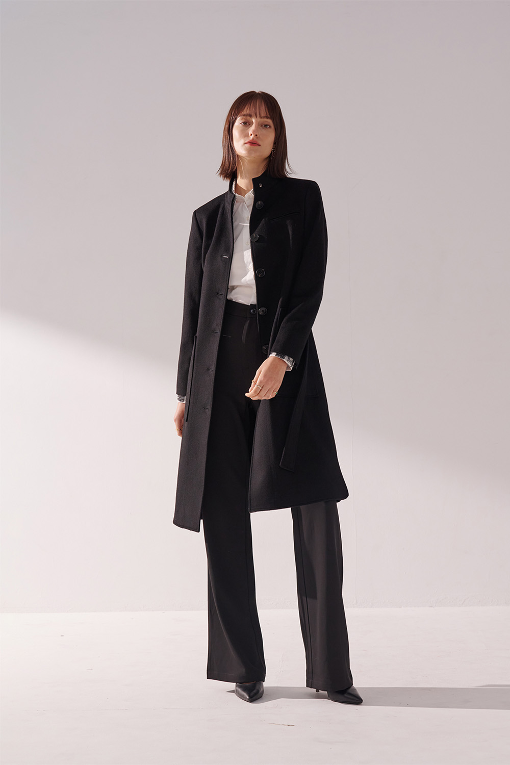 SST&C Black Turtleneck Long Woolen Coat | 01132411005_3