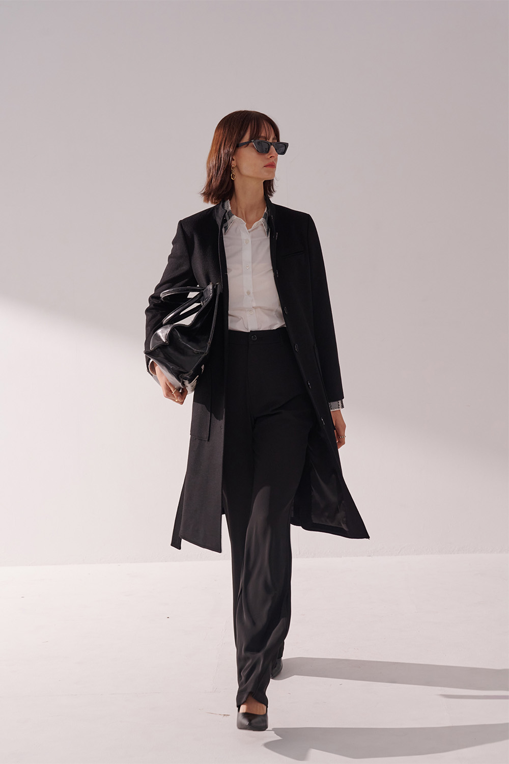 SST&C Black Turtleneck Long Woolen Coat | 01132411005_4