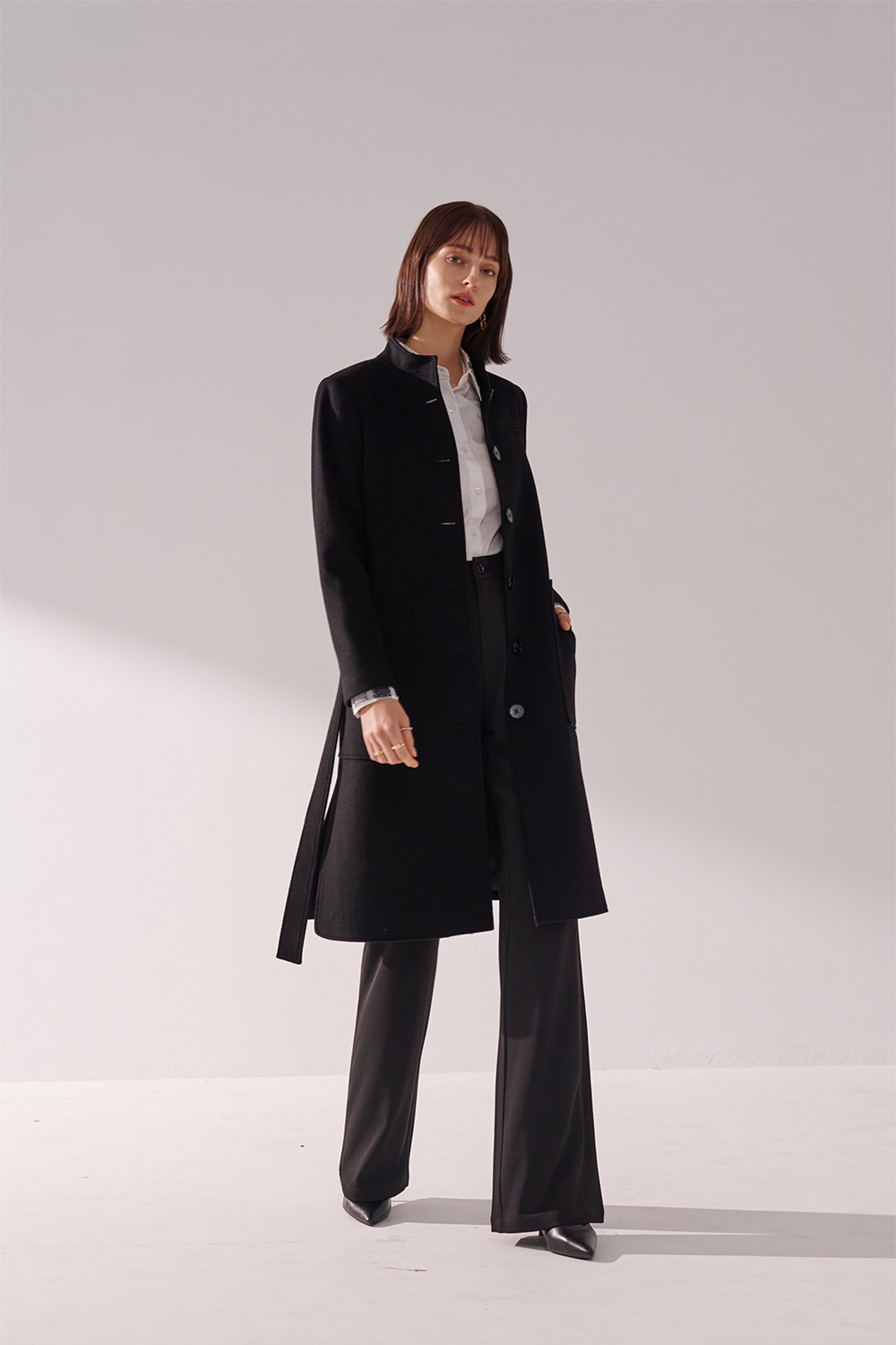 SST&C Black Turtleneck Long Woolen Coat | 01132411005_5