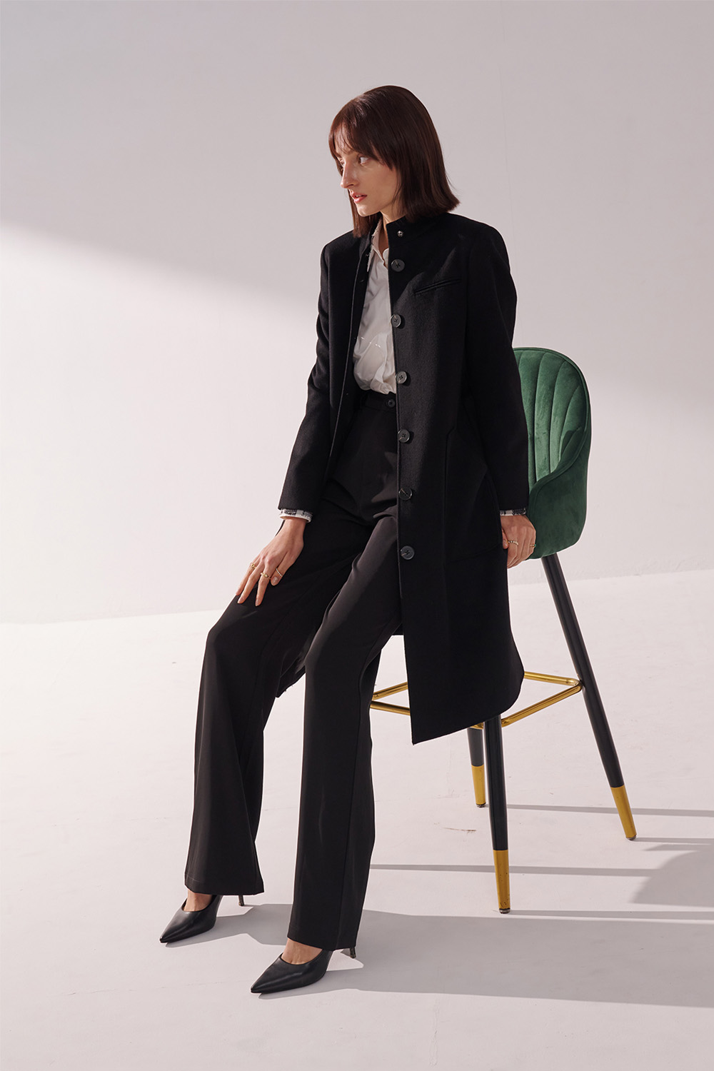 SST&C Black Turtleneck Long Woolen Coat | 01132411005_6