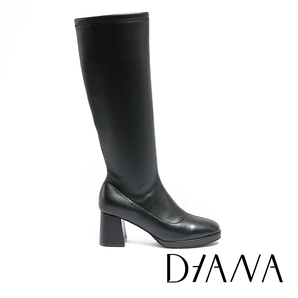 DIANA 簡約時髦方頭高跟長靴 黑色 #54986