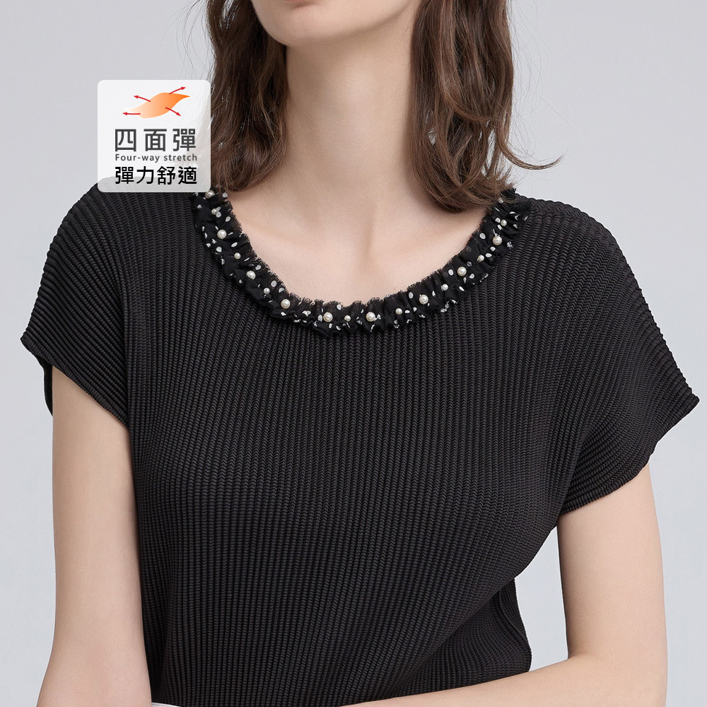 ILEY伊蕾 立體壓褶落肩圓領背心(黑；M-XL)_2