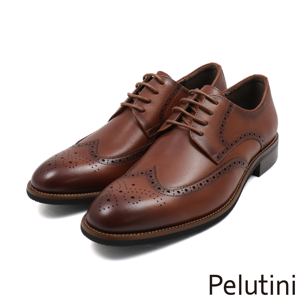 【Pelutini】經典輕量系列翼紋雕花綁帶德比鞋 棕色(411107-BR)