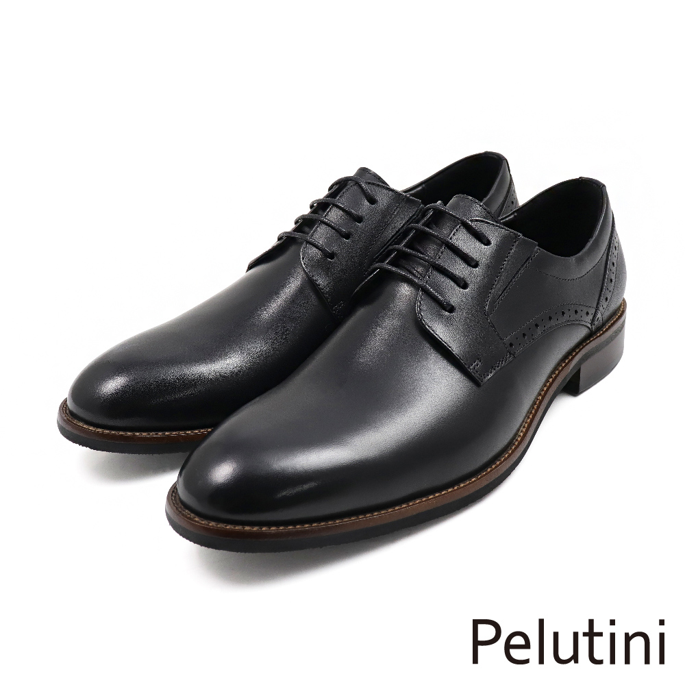 【Pelutini】經典輕量系列雕孔設計綁帶德比鞋 黑色(412121-BL)