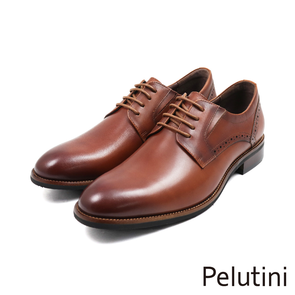 【Pelutini】經典輕量系列雕孔設計綁帶德比鞋 棕色(412121-BR)