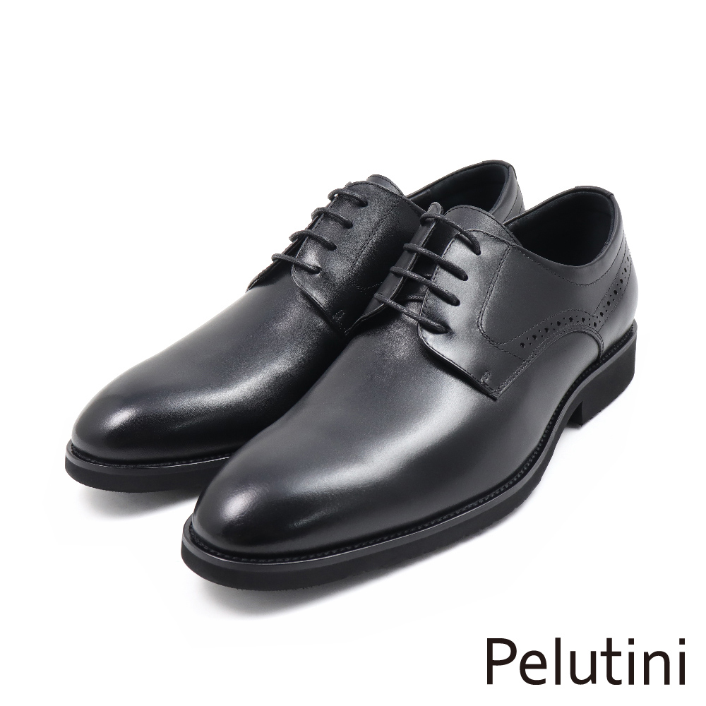 【Pelutini】經典輕量系列雕孔設計綁帶德比鞋 黑色(412137-BL)
