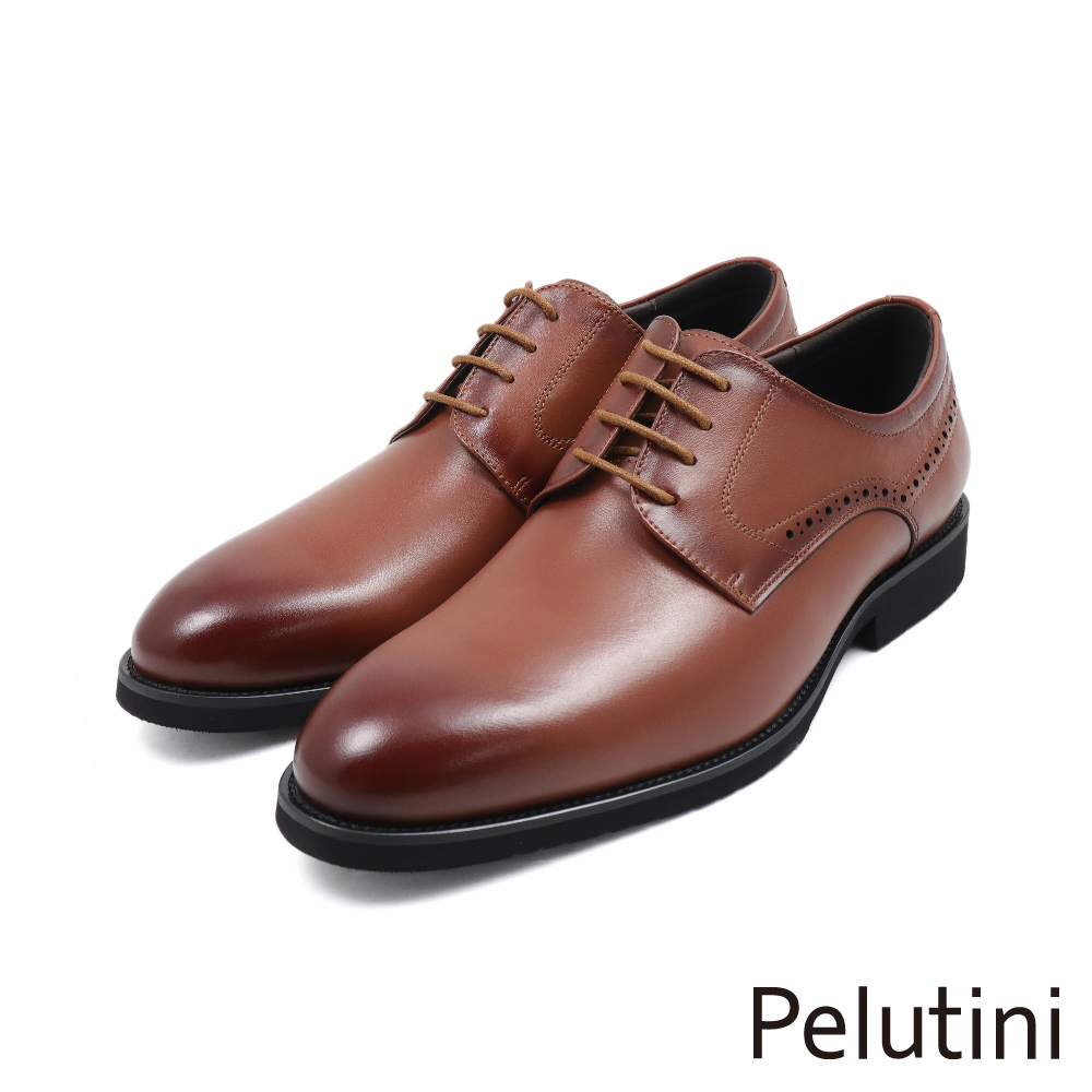 【Pelutini】經典輕量系列雕孔設計綁帶德比鞋 棕色(412137-BR)