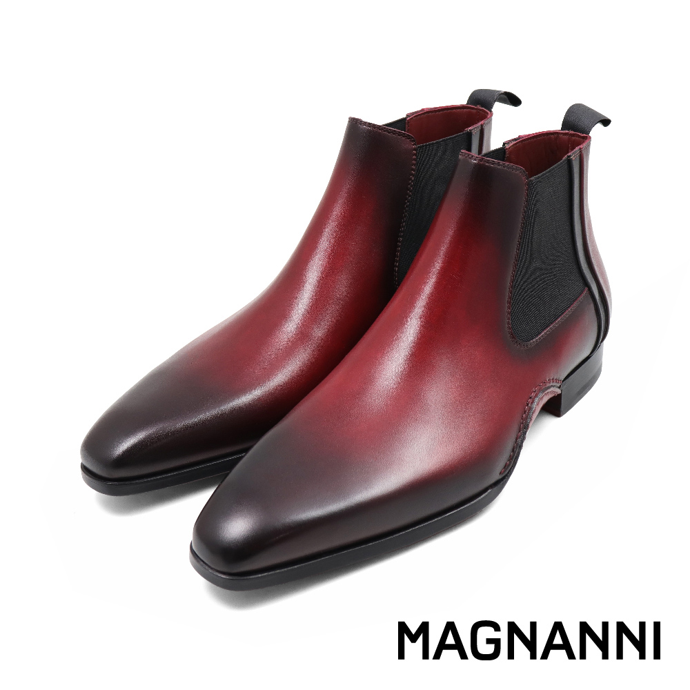 【MAGNANNI】西班牙手工真皮拼接雙色切爾西靴 棕紅色 (23488-RED)