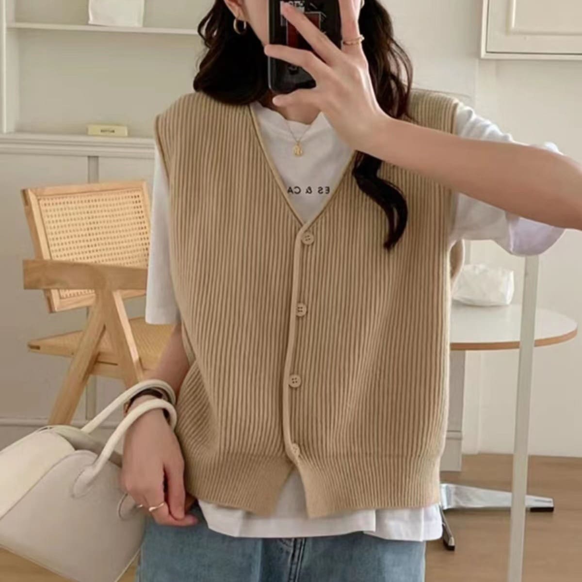 立體紋理感毛衣背心_0