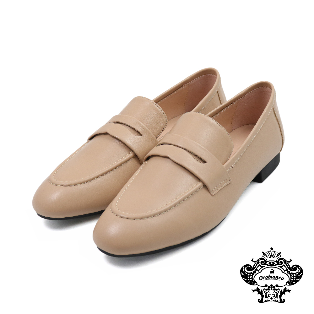 【Orobianco】經典小羊皮簡約氣質樂福鞋 米色(OR331004W-BE)