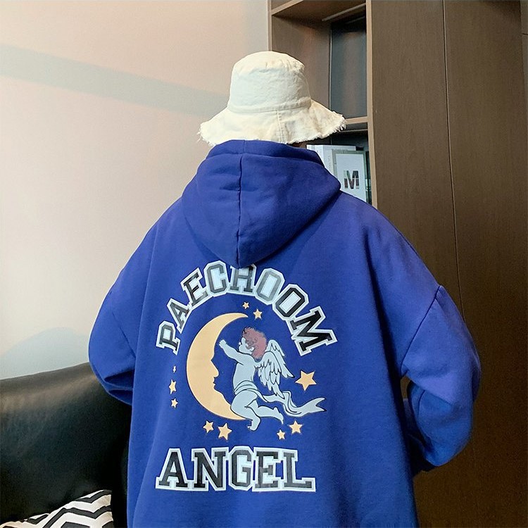 愛神邱比特與彎彎的月亮  純棉落肩連帽大學TEE 連帽衛衣 男女長袖上衣_0