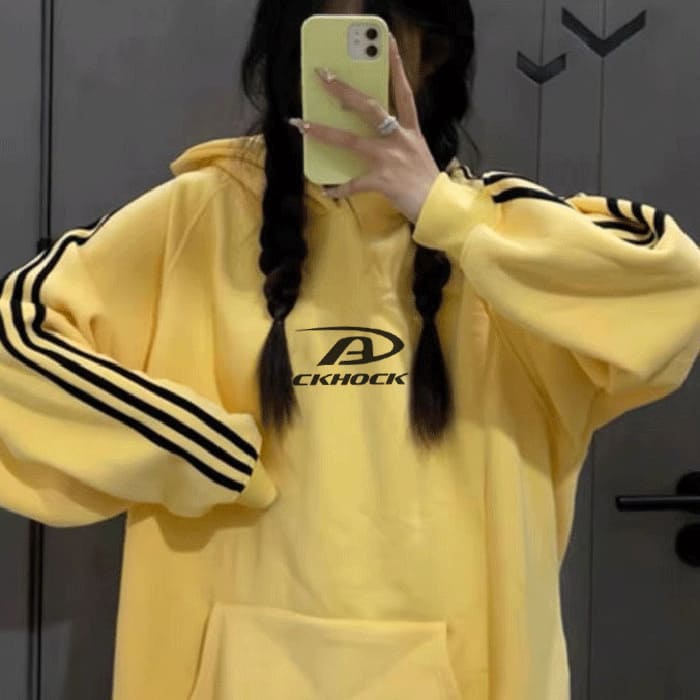 HIPHOP風三條槓重磅加絨長袖連帽大學T_0