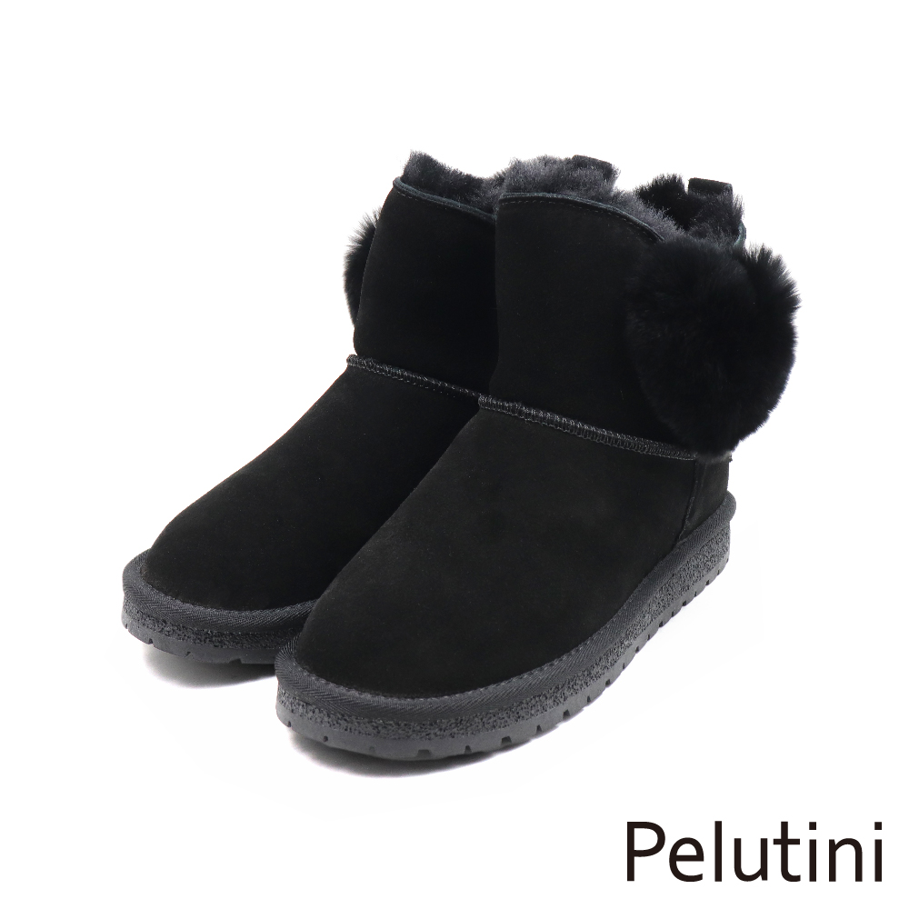 【Pelutini】經典厚底愛心造型保暖毛絨雪靴 黑色(437103W-BLS)