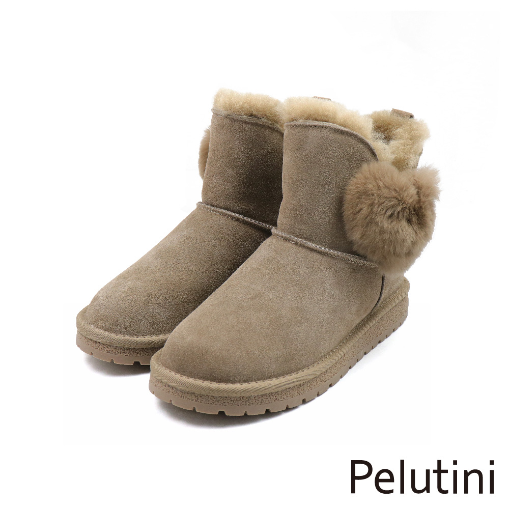 【Pelutini】經典厚底愛心造型保暖毛絨雪靴 駝色(437103W-GRYS)