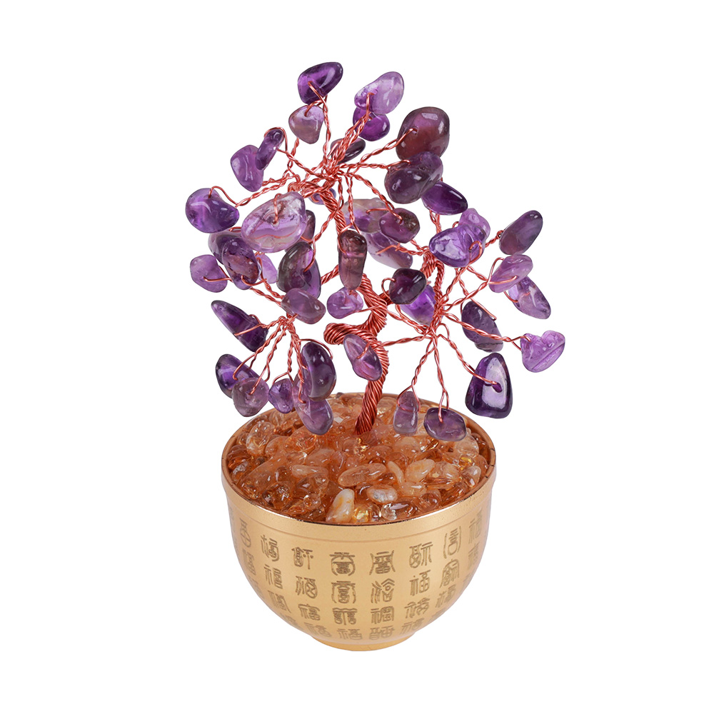 迎貴人紫水晶百福開運樹 (招貴人/增智慧/事業運/百福文/黃水晶/聚寶盆)_2