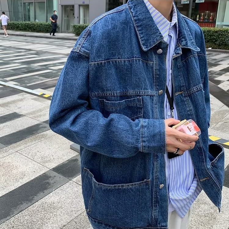 日系復古水洗深藍 工裝牛仔外套_0