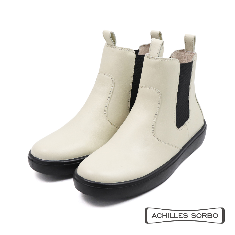 【Achilles】厚底止滑透氣舒適伸縮拼接造型短靴 白色(ANF516-OW)