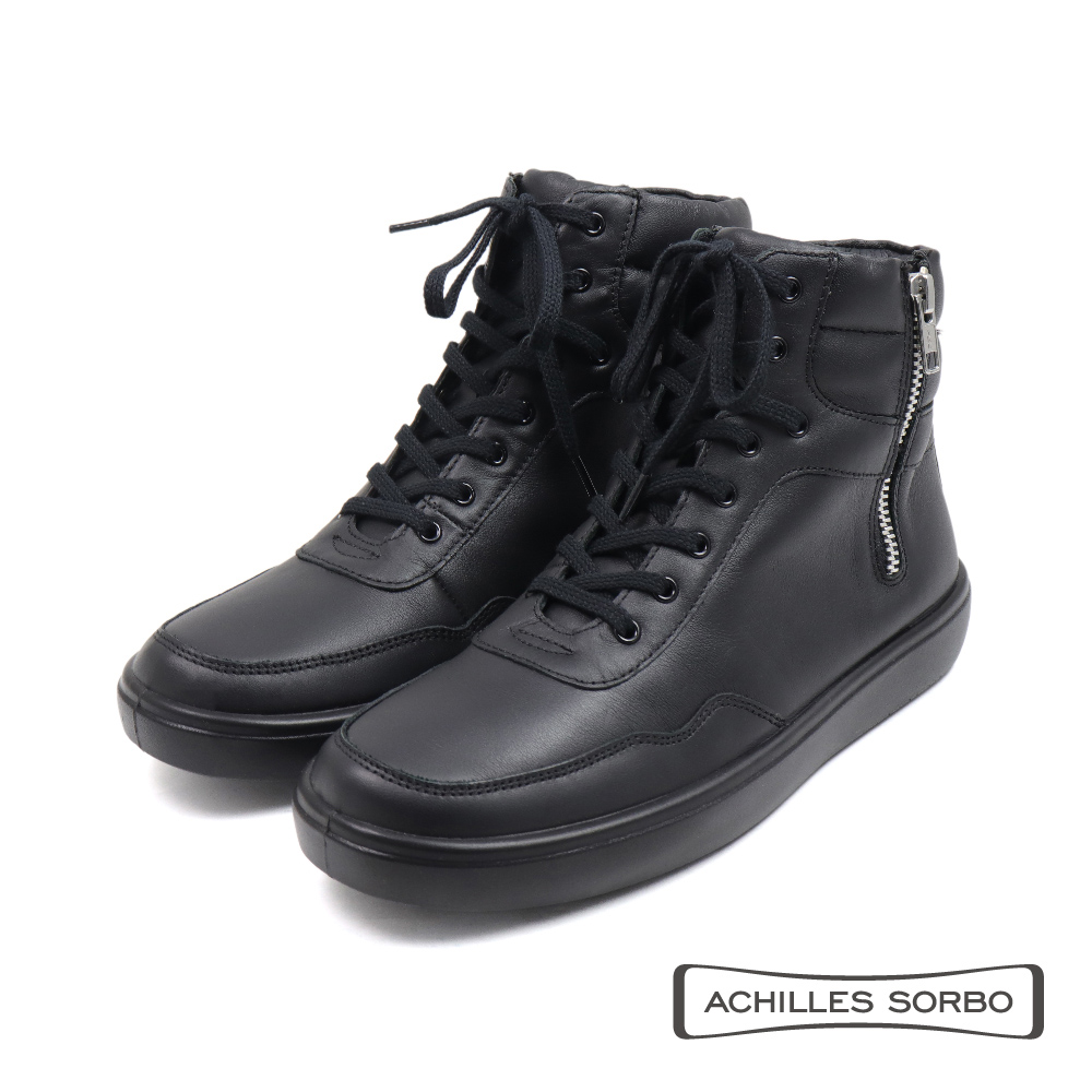【Achilles】厚底止滑透氣舒適拉鍊綁帶高領靴 黑色(ANF517-BL)