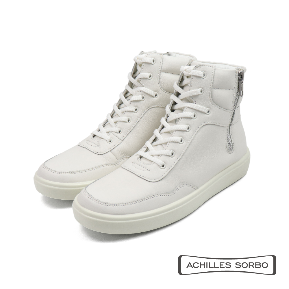 【Achilles】厚底止滑透氣舒適拉鍊綁帶高領靴 白色(ANF517-WH)