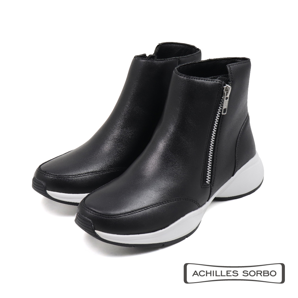 【Achilles】厚底軟墊未來科技感造型拉鍊高領靴 黑色(ANF569-BL)