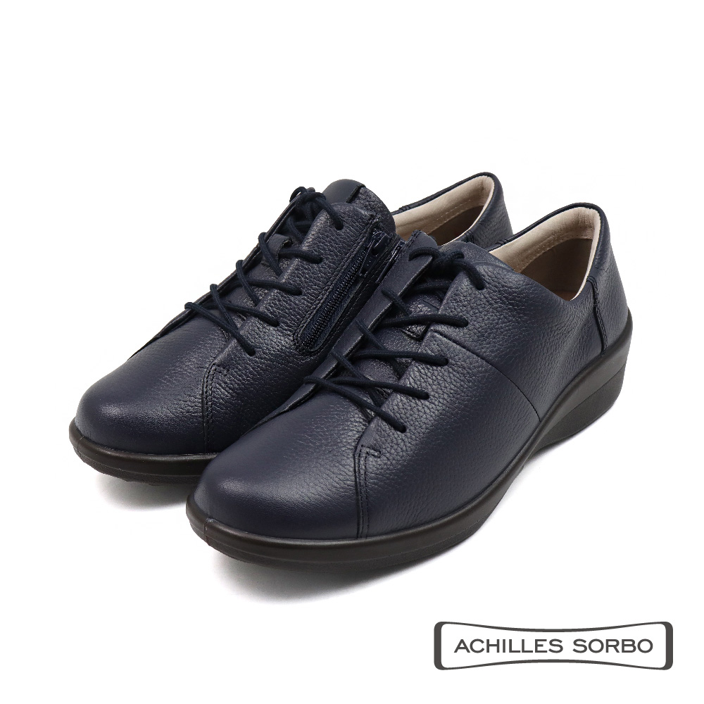 【Achilles】厚底增高氣墊皮質綁帶休閒鞋 深藍色(ASC347-DBU)