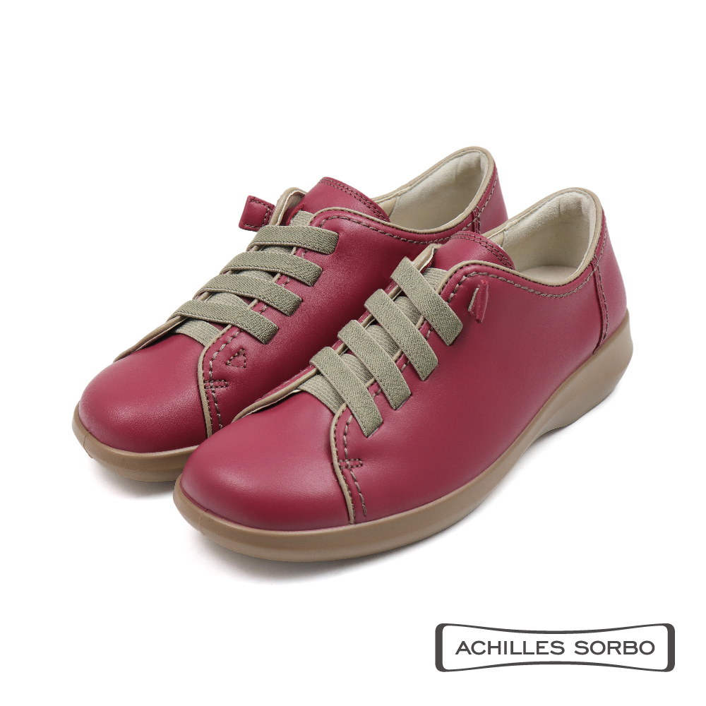 【Achilles】防水氣墊皮質免綁寬帶休閒鞋 玫瑰紅(ASC558-ROS)